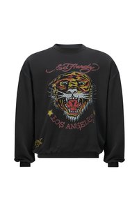 Felpa nera con una grafica colorata di una tigre e la scritta "Los Angeles". Il design include accenti rossi e gialli con polsini a coste.