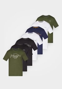 Jack & Jones JJFERRIS TEE CREW NECK 7 PACK - T-shirt med print - black/navy/white/black/kombugreen