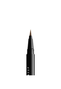 Sort flydende eyeliner pen med en fin spids børste og delvist hvid tekst på siden mod en hvid baggrund.