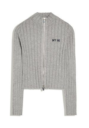 Bershka, RIBBED KNIT ZIP-UP CARDIGAN - CARDIGAN - Gilet - grey