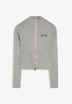 Bershka, RIBBED KNIT ZIP-UP CARDIGAN - CARDIGAN - Gilet - grey