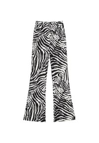 Pantalon taille haute à jambes larges avec imprimé zèbre noir et blanc et poches avant.
