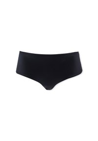 Black bikini briefs made of smooth, stretch fabric. Classic mid-rise design with full coverage and no visible patterns or accents.