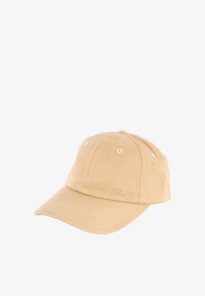 Casquette de baseball beige avec œillets de ventilation cousus et "Schott NYC" brodé sur le panneau avant gauche.