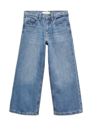 Lyseblå jeans med vide ben lavet af denim, med standard taljebånd, forlommer og en falmet vasketekstur.