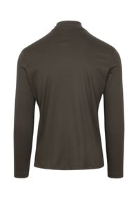 Langarmshirt in donker olijfgroen, met een hoge kraag en een gladde, rekbare katoenen stof met een aansluitend ontwerp.