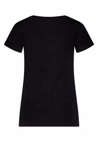 Svart t-shirt med kort ärm och rund halsringning, tillverkad av ett slätt tyg. Enkel, odekorerad design med klassisk passform. Enfärgad baksida.