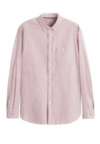 Rood-wit gestreepte overhemd met knopen, een kraag, lange mouwen en een borstzak. Gemaakt van lichtgewicht stof, met standaard manchetten.