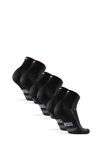 Schwarze Sportsocken mit gerippten Bündchen, Fußgewölbeunterstützung und verstärkter Zehenpartie. Mit Logo-Akzenten und einer strukturierten Griffsohle.