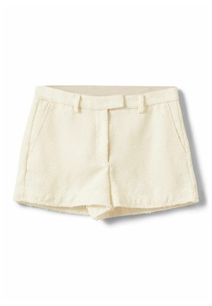 Helle, fast strukturierte Stoffshorts mit Gürtelschlaufen, Vordertaschen und einem verdeckten Frontverschluss.