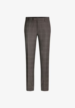 Szare spodenki o dopasowanym kroju z subtelnym wzorem w kratę, wykonane z teksturowanej tkaniny, z płaskim przodem i prostymi nogawkami.