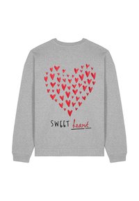 Felpa grigia con un grande motivo a cuore rosso e la scritta "SWEET heart" sotto. Realizzata in tessuto morbido, con polsini e colletto a coste.