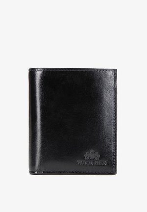 Black leather bifold wallet with stitched edges and embossed Wittchen logo on bottom right corner.