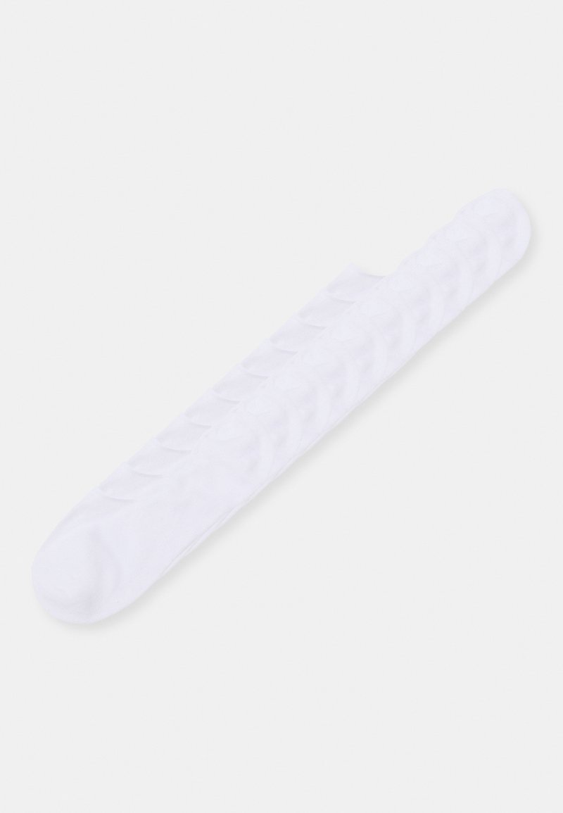 White cotton sock featuring a ribbed design along the side, smooth texture, rounded toe, and a short ankle height.
