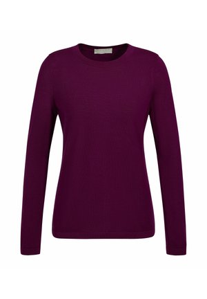 Langärmeliges Oberteil in tiefem Violett, hergestellt aus weichem, strukturiertem Stoff. Verfügt über einen Rundhalsausschnitt und gerippte Bündchen. Einfaches Design ohne Muster.