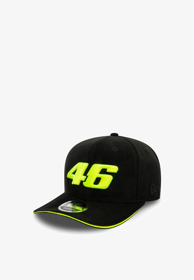 Black cap with neon yellow embroidered number "46," curved brim, and contrasting neon trim along the visor. Fabric texture appears soft.