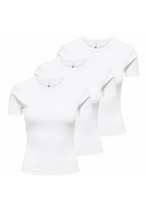 Three plain white crew-neck short-sleeve fitted T-shirts arranged side by side on a white background.