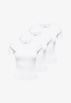 Three plain white crew-neck short-sleeve fitted T-shirts arranged side by side on a white background.