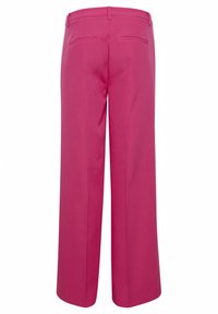 Rosa weite Hosen mit glatter Textur, ausgestattet mit zwei Gesäßtaschen, Gürtelschlaufen und einer taillierten Passform.