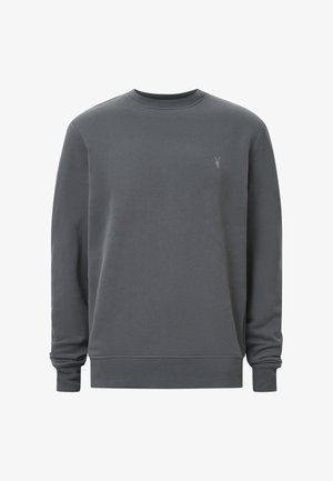 Grijze crewneck sweatshirt van zacht materiaal. Heeft lange mouwen en ribbelmanchetten. Kleine logo-detail aan de voorkant. Glad oppervlak.