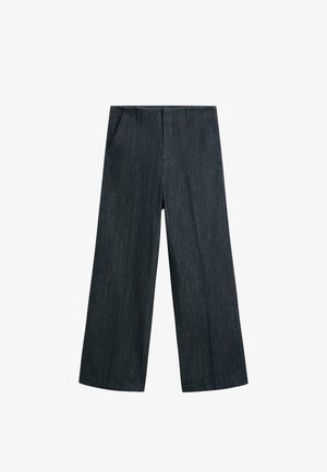 Weit geschnittene Jeanshosen in Dunkelblau. Sie zeichnen sich durch eine glatte Textur, zwei Vordertaschen und einen klassischen Bund mit Gürtelschlaufen aus.