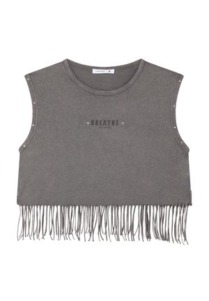 Terranova, AMPIA GARMENT-DYED CON FRANGE E BORCHIE - Top - nero