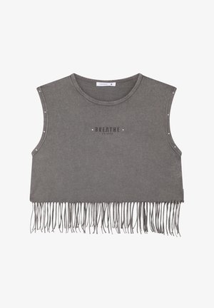 Terranova, AMPIA GARMENT-DYED CON FRANGE E BORCHIE - Top - nero