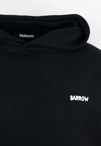 Sweat à capuche noir avec cordon de serrage, doté d'une poche avant et d'un logo blanc "BARROW" cousu sur la poitrine. Fabriqué à partir d'un tissu doux et texturé.