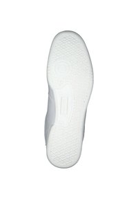 Weiße Sneaker-Sohle mit strukturiertem Gummiboden in Diamantenmuster, einem kreisförmigen Logodetail und verstärkten Seitenkanten für Langlebigkeit.