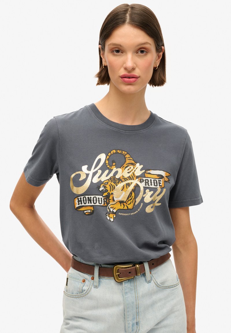 Superdry & Co TATTOO SCRIPT - T-shirt print - ebony
