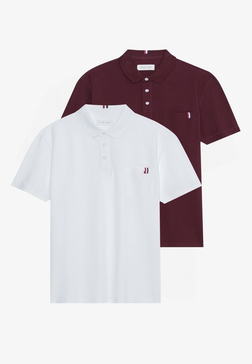 Pier One 2 PACK - Bluză polo - white/bordeaux