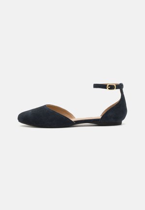 LEATHER - Ankle strap ballet pumps - dark blue