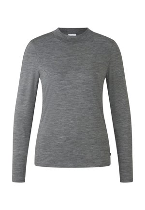 Tričko s dlouhým rukávem v melírované šedé látce, s kulatým výstřihem a hladkým povrchem, se slim fit střihém a bez viditelných zdobení.