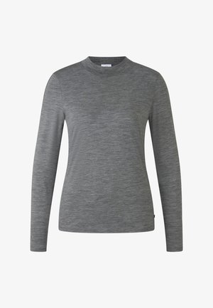 Tričko s dlouhým rukávem v melírované šedé látce, s kulatým výstřihem a hladkým povrchem, se slim fit střihém a bez viditelných zdobení.