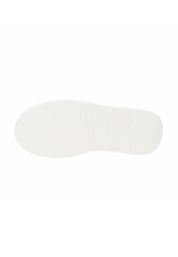 Semelle de chaussure en caoutchouc blanc avec une surface texturée. Caractéristiques d'une chaussure à bout lisse et arrondi, et d'un talon avec motif pour une meilleure adhérence.
