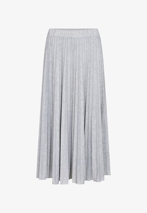 Grå plisseret maxiskirt lavet af blødt stof, med en bred elastisk talje og vertikale folder for ekstra tekstur.