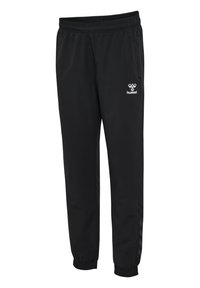 Svarta träningsbyxor i lättviktsmaterial, med elastisk midja, sidofickor och en vit logotyp på överlåret.