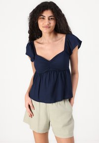 Hollister Co. Easy Flutter Sleeve Babydoll Top - Blouse - navy blazer