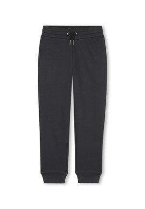 Zwarte joggingsbroek gemaakt van zachte stof, met een elastische tailleband met trekkoord, taps toelopende boorden en zijzakken.