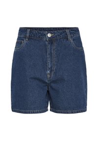 Traperice kratke hlače tamnog pranja, standardnog kroja, s dizajnom od pet džepova i srebrnim dugmetom za zatvaranje na struku. Čist, klasičan šav.