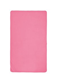 Cojín rectangular suave de color rosa con esquinas redondeadas, exhibido sobre un fondo blanco.