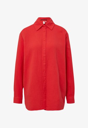 Rode button-up shirt gemaakt van gestructureerde stof, met een klassieke kraag, lange mouwen en een voorkant met knoopsluiting, in een relaxte pasvorm.