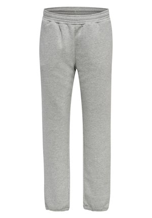Graue Sweatpants aus weichem Stoff, mit elastischem Bund und schmal zulaufenden Beinen für einen bequemen Sitz. Keine sichtbaren Muster oder Akzente.