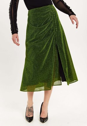 GATHERED MIDI  - A-line skirt - green