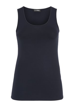 Navy blue sleeveless tank top with scoop neckline, slim fit, and Doris Streich brand label inside collar.