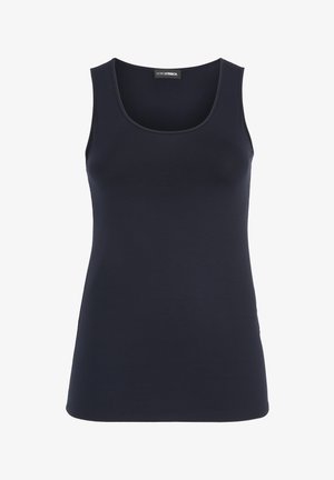 Navy blue sleeveless tank top with scoop neckline, slim fit, and Doris Streich brand label inside collar.