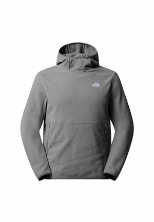 Szary polarowy sweter z wysokim kołnierzem, półzamkiem z przodu i długimi rękawami. Posiada małe logo na piersi i miękką teksturę.