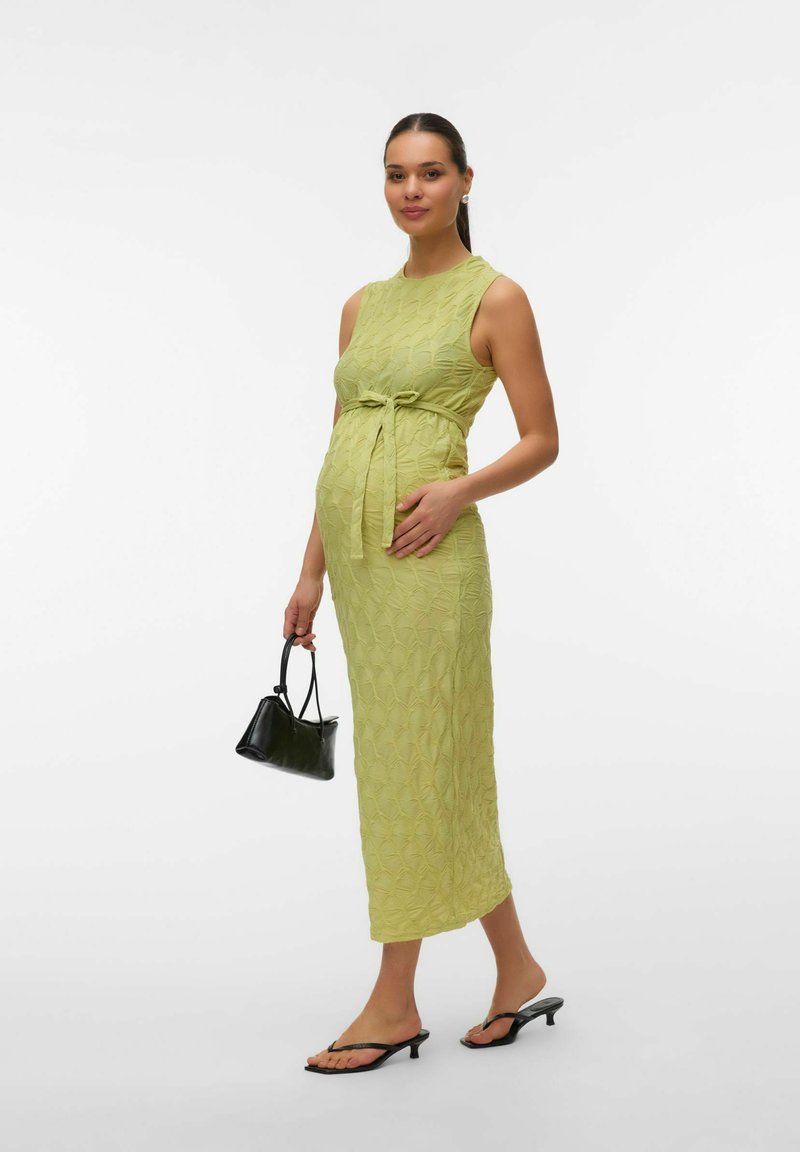 lime green maternity dress Lime Pleated Button Front Tied Waist Maternity Dress PinkBlush