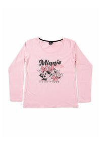 Maglietta a maniche lunghe rosa con Minnie Mouse e Paperina, con la scritta "Minnie Mouse xoxo" e "Good Times" sul davanti.