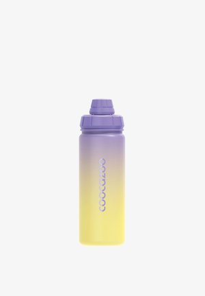 Wasserflasche mit lila-gelbem Farbverlauf, Schraubdeckel und "coocazoo" Schriftzug in vertikaler Schrift auf der Vorderseite.